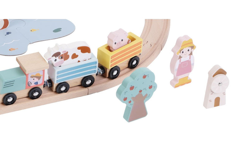 Zookabee Wooden Farm Train Set With Accessories - 34 Piece