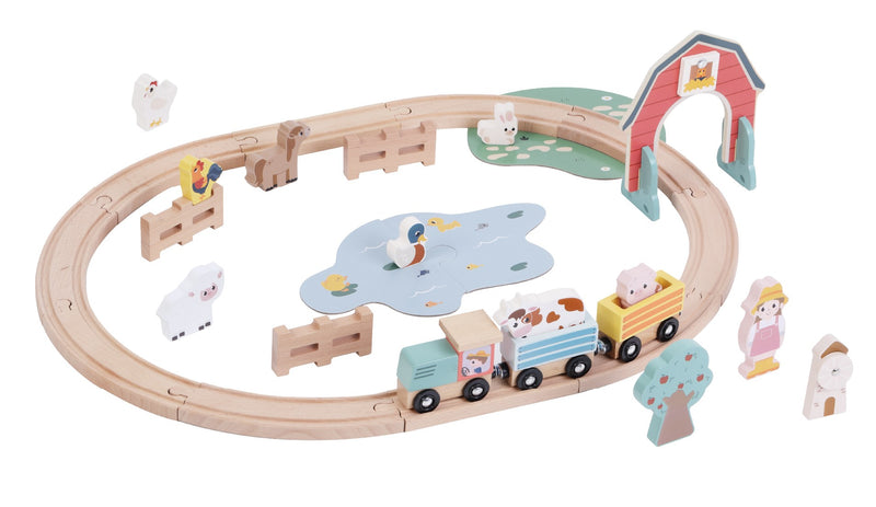 Zookabee Wooden Farm Train Set with Accessories - 34 Piece