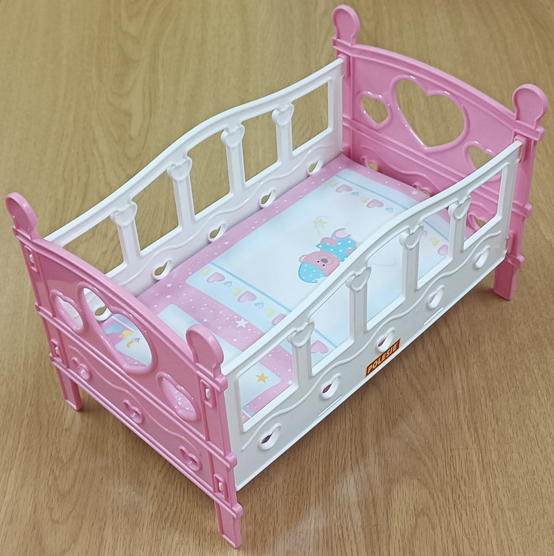 Polesie Doll Bed Cot Set - Pink Hearts