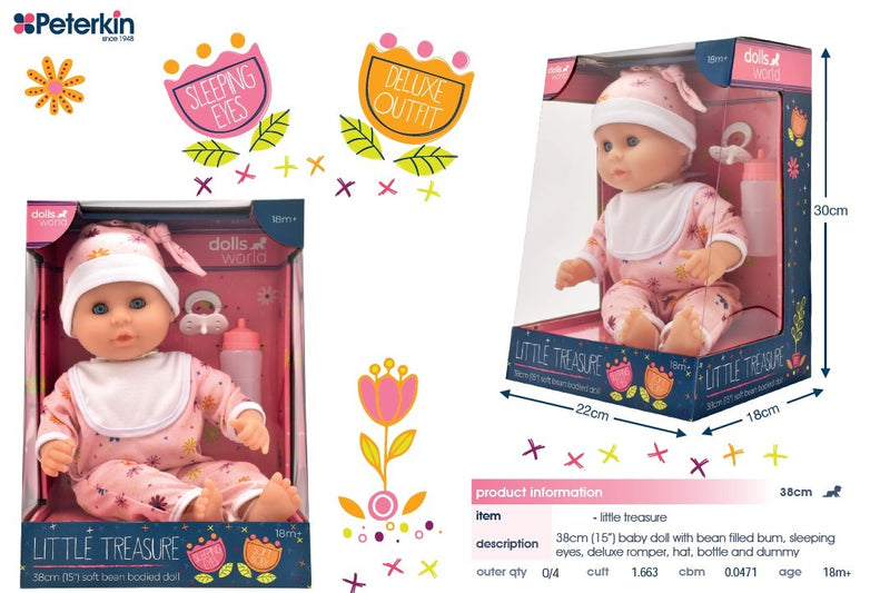 Dollsworld Little Treasure Baby Doll With Accessories 38cm (15") Pink