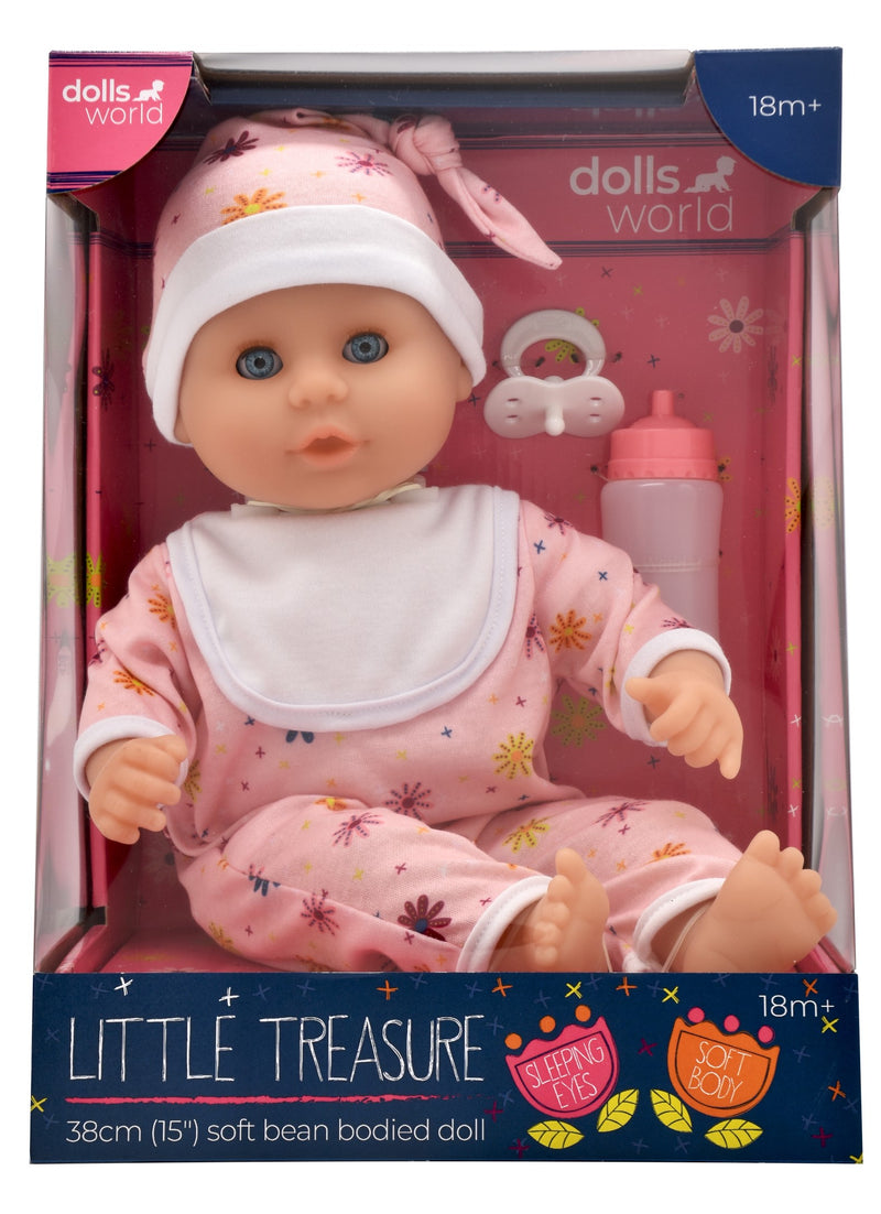 Dollsworld Little Treasure Baby Doll With Accessories 38cm (15") Pink