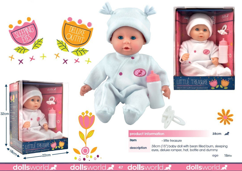 Dollsworld Little Treasure Baby Doll With Accessories 38cm (15") White