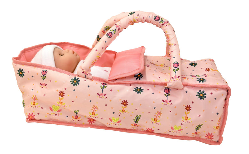 Dollsworld Pink Deluxe Dolls Stroller Pram With Removable Carry Cot - Flower Print Design