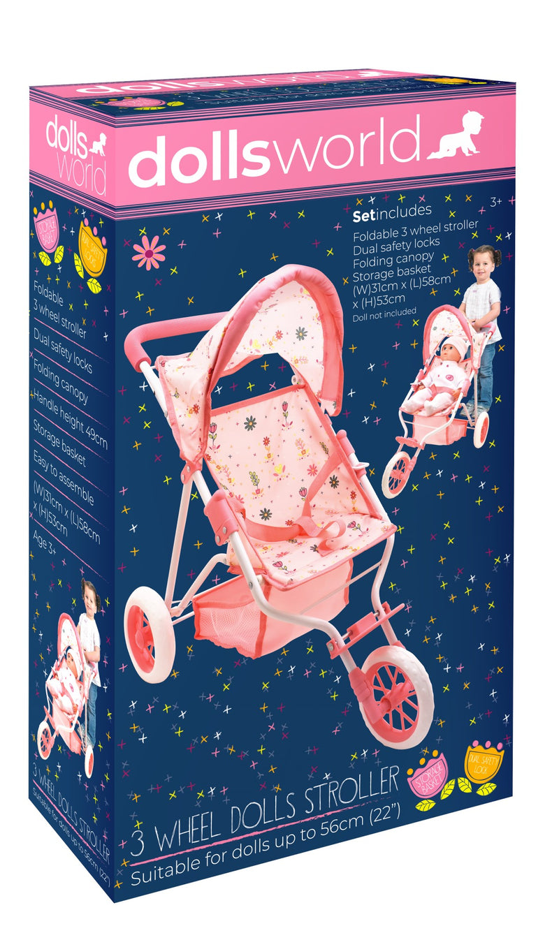 Dollsworld Doll Stroller Pram 3 Wheel