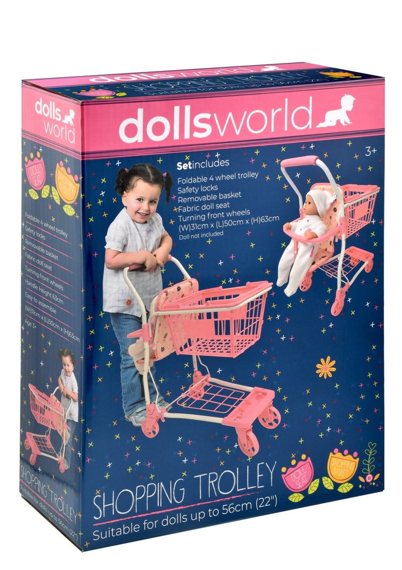 Dollsworld shopping trolley with basket and doll seat