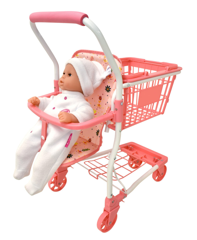 Dollsworld shopping trolley with basket and doll seat