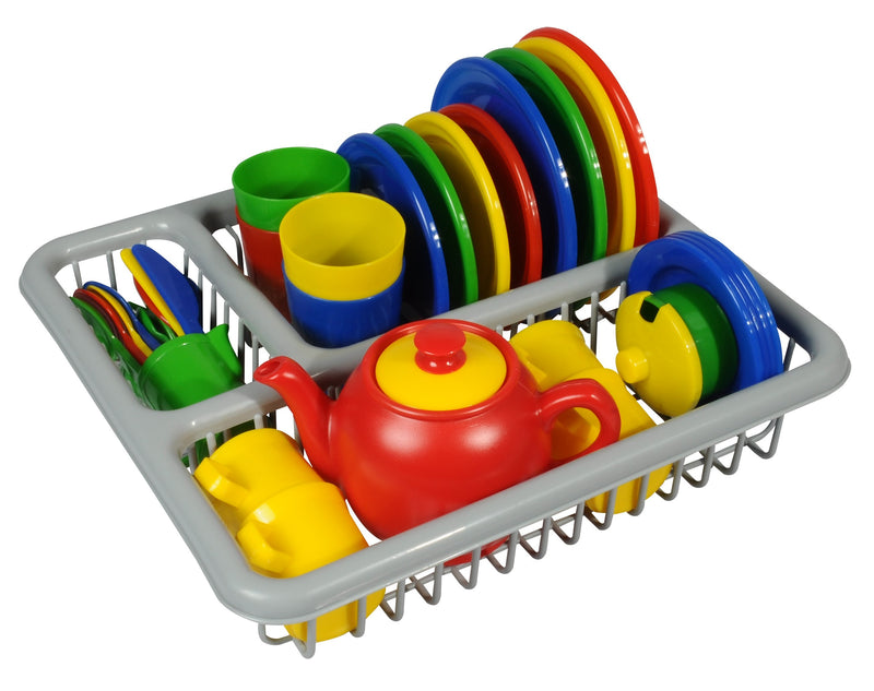 47pc Dinner Set With Drainer Rack - Primary Colours