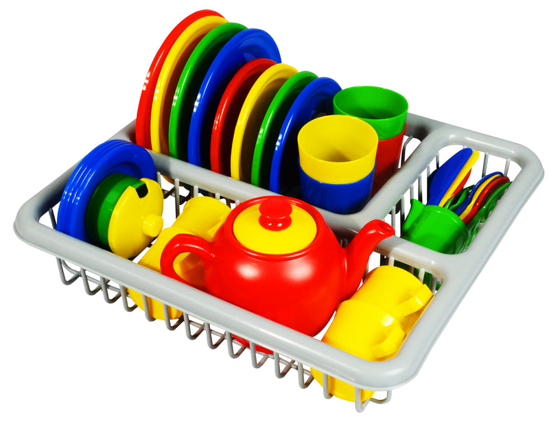 47pc Dinner Set With Drainer Rack - Primary Colours