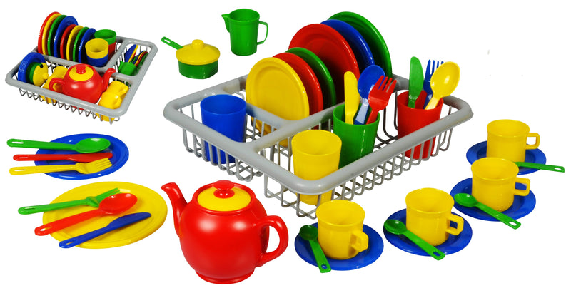 47pc Dinner Set With Drainer Rack - Primary Colours