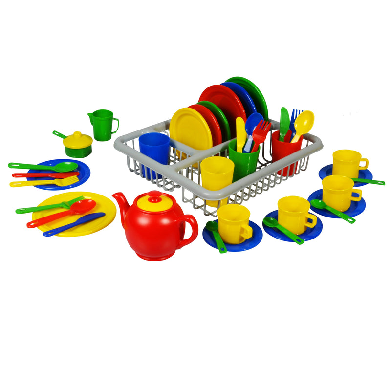 47pc Dinner Set With Drainer Rack - Primary Colours