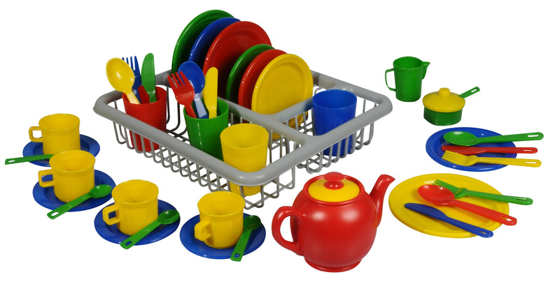 47pc Dinner Set With Drainer Rack - Primary Colours