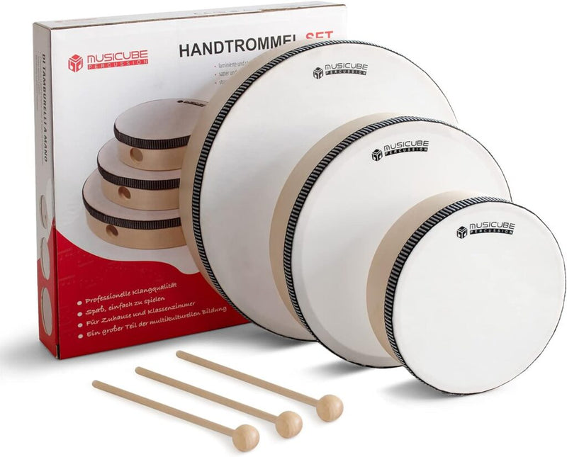 Hand Drum Set With Sticks - Set Of 3 Piece