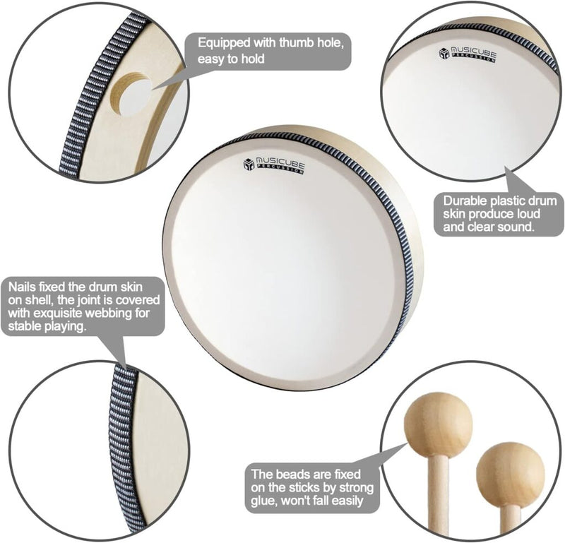 Hand Drum Set With Sticks - Set Of 3 Piece