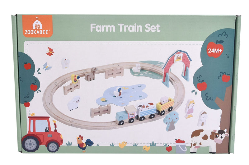 Zookabee Wooden Farm Train Set With Accessories - 34 Piece