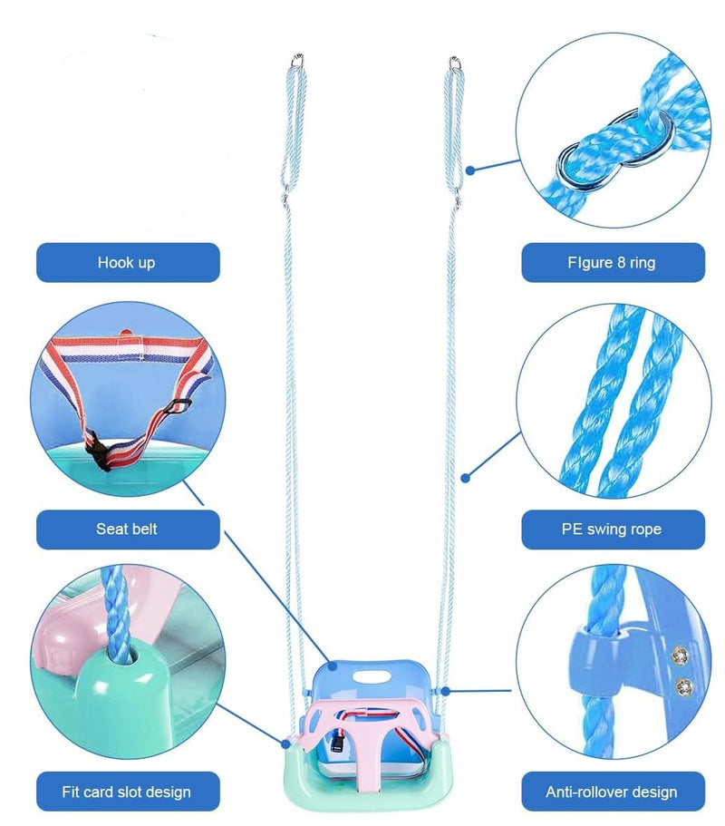 PLAYFREE 3 in 1 Baby Toddler Swing Seat with Rope - Mint Green