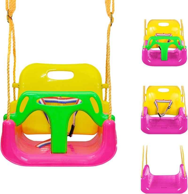 PLAYFREE 3 in 1 Baby Toddler Swing Seat with Rope - Pink