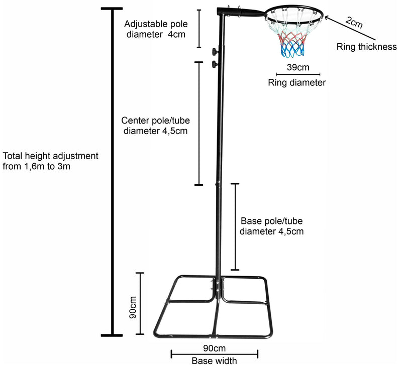 PLAYFREE 3 Metre Netball Stand - Adjustable