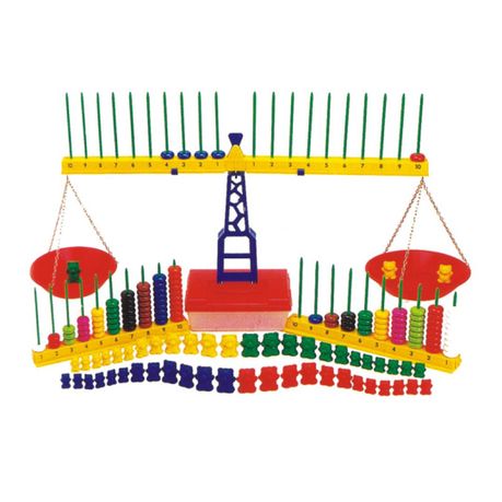 Deluxe Measuring Balance Set (includes: 1xbalance scale, 2xweight trays with various weights, 2xabacus stands with counter beads)