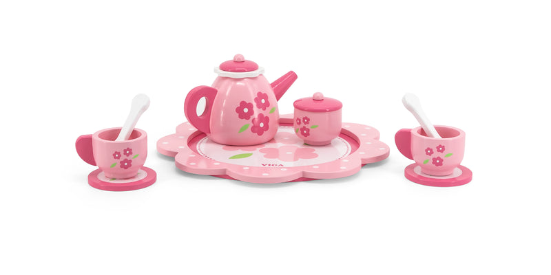 Viga Pink Tea Set (on Tray 11 Piece) - Flower Print (7411650920603)