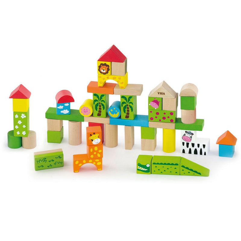 Viga - Wooden Blocks Building Blocks Zoo - 50pc (7265093746843)