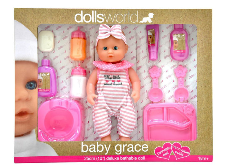 Dollsworld-Baby Grace Doll Gift Set (Feeding & Bathing Fun) 25Cm (10") (6899316195483)