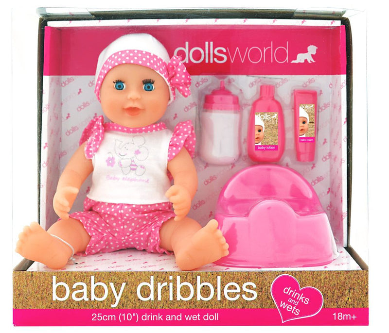 Dollsworld-Baby Dribbles Doll (Drink & Wet,Outfit, Potty, Bottle) 25Cm (10") (7006129619099)